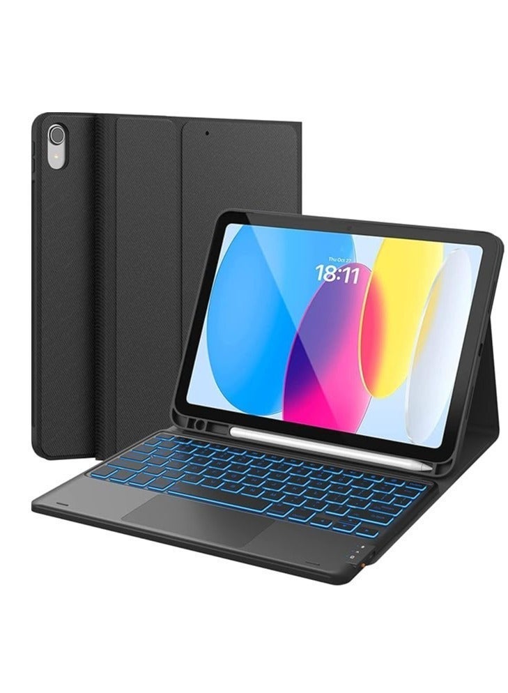 Arabic/English Keyboard Case for iPad (A16) 10th Gen (2025/2022), 7-Color Backlight, Multi-Touch Trackpad, Flip Stand Case with Pencil Holder, 2 Bluetooth Channels - Image 1